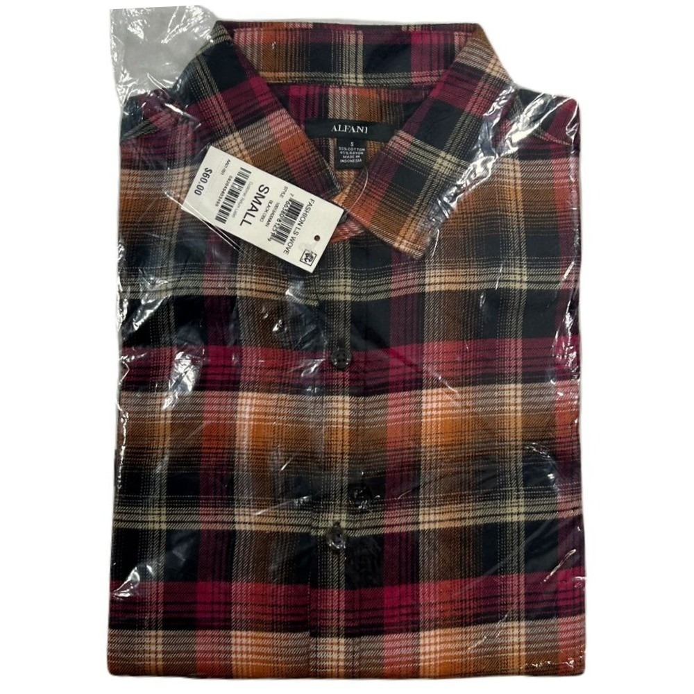 Alfani Iris Plaid Shirt Mens‎ Small Black Combo Long-Sleeve Button Up $60 NEW